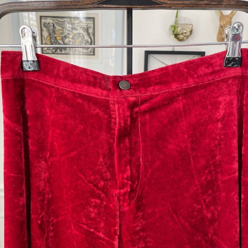 Vintage 70s Red Velveteen Extreme Wide Leg Palazzo Pants XS 2 4 - Picture 2 of 8
